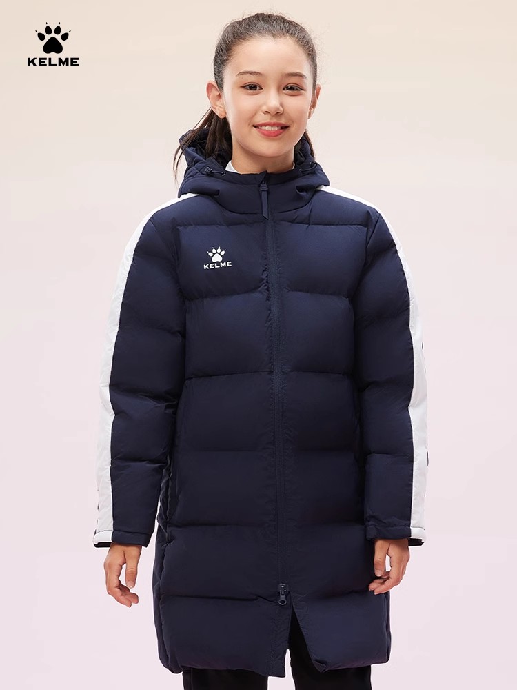 Running Gear Kids - KELME เสื้อแจ็คเก็ตเด็กฤดูหนาวแบบยาว เสื้อโค้ทฝึกซ้อมกีฬา เสื้อคลุมเด็ก เสื้อกันหนาวบุผ้าฝ้ายอุ่น ๆ