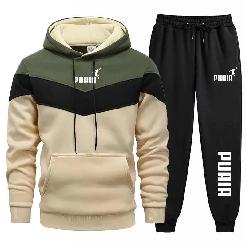 Joggers Pants - ชุดฮู้ดดี้แฟชั่นผู้ชายปี 2026 เสื้อสเวตเตอร์มีฮู้ดและกางเกงจ็อกเกอร์สำหรับใส่ลำลองในชีวิตประจำวันและเล่นกีฬา สไตล์เออร์เบินสำหรับผู้ชาย ชุดวอร์มแบบสวมที่ให้ความอบอุ่น