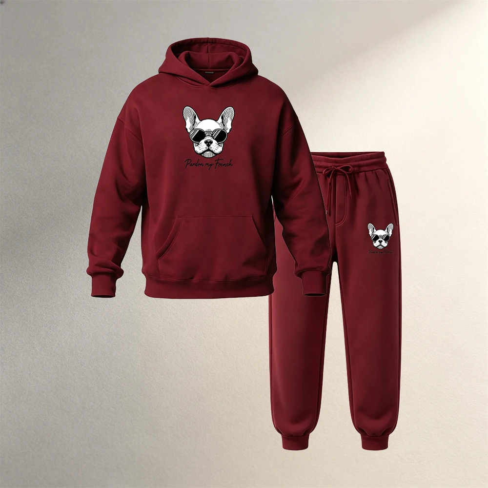 Joggers Pants - ชุดเสื้อฮู้ดสำหรับผู้ชาย 2 ชิ้น เหมาะสำหรับฤดูใบไม้ร่วงและฤดูหนาว แฟชั่นสปอร์ตแคชชวล เสื้อสเวตเตอร์แขนยาวแบบสวม
