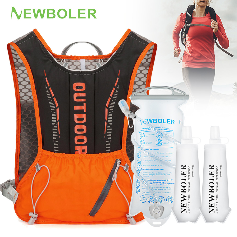 Hydration Vest - กระเป๋าเป้สะพายหลังสำหรับวิ่งออกกำลังกายกลางแจ้ง NEWBOLER ระบายอากาศได้ดี น้ำหนักเบา พร้อมช่องใส่ขวดน้ำ