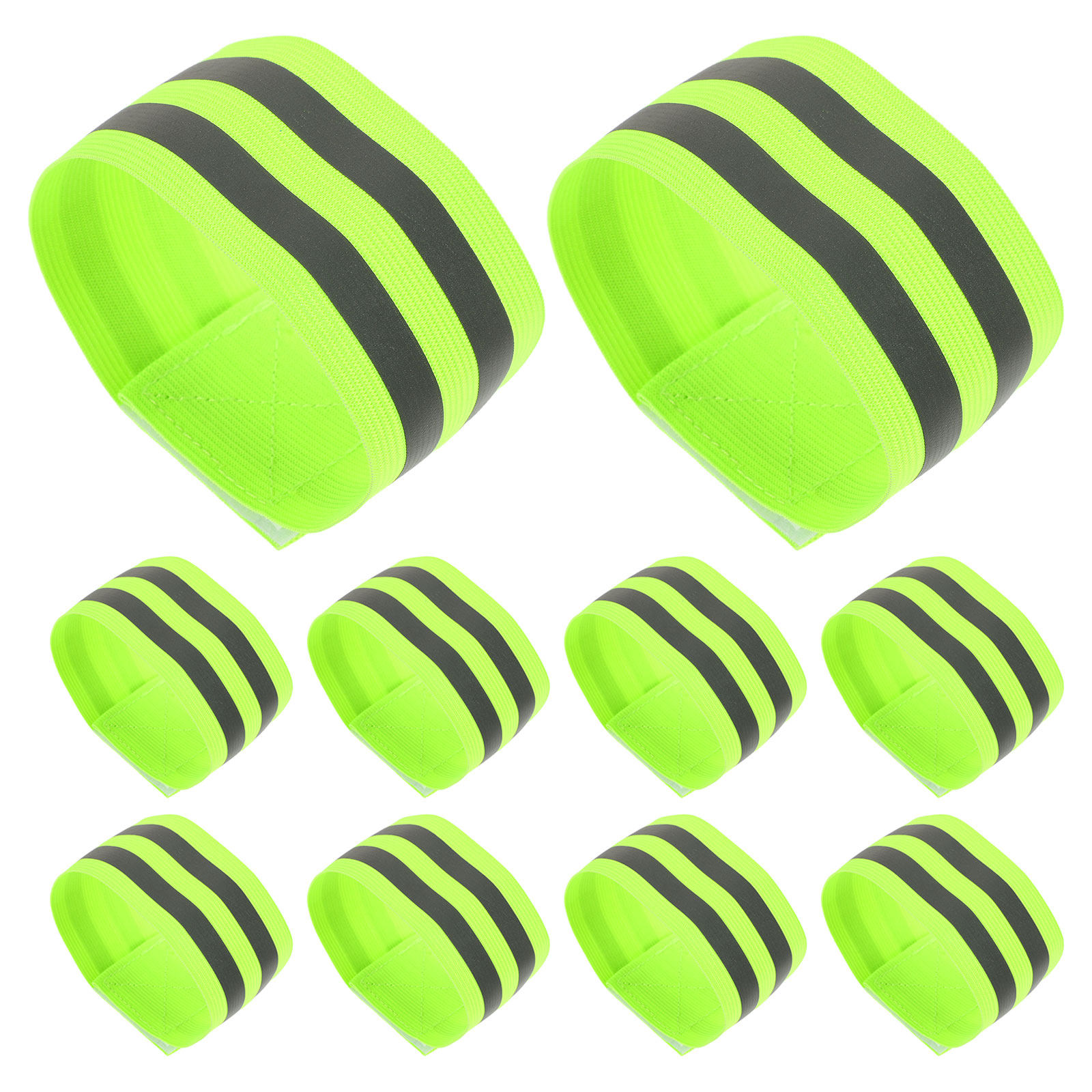 Running Visibility Gear - 10 ชิ้น สายรัดแขนสะท้อนแสง มองเห็นได้ชัดเจน ยืดหยุ่น สายรัดเพื่อความปลอดภัยสำหรับวิ่งกลางคืน