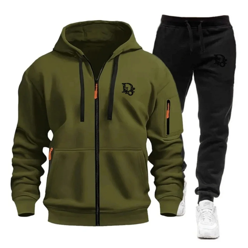 Joggers Pants - ชุดวอร์มผู้ชายปี 2026 เสื้อฮู้ดและกางเกงวอร์ม ชุดสีดำพิมพ์ลายตัวอักษร เสื้อแจ็คเก็ตมีซิป กางเกงจ็อกเกอร์