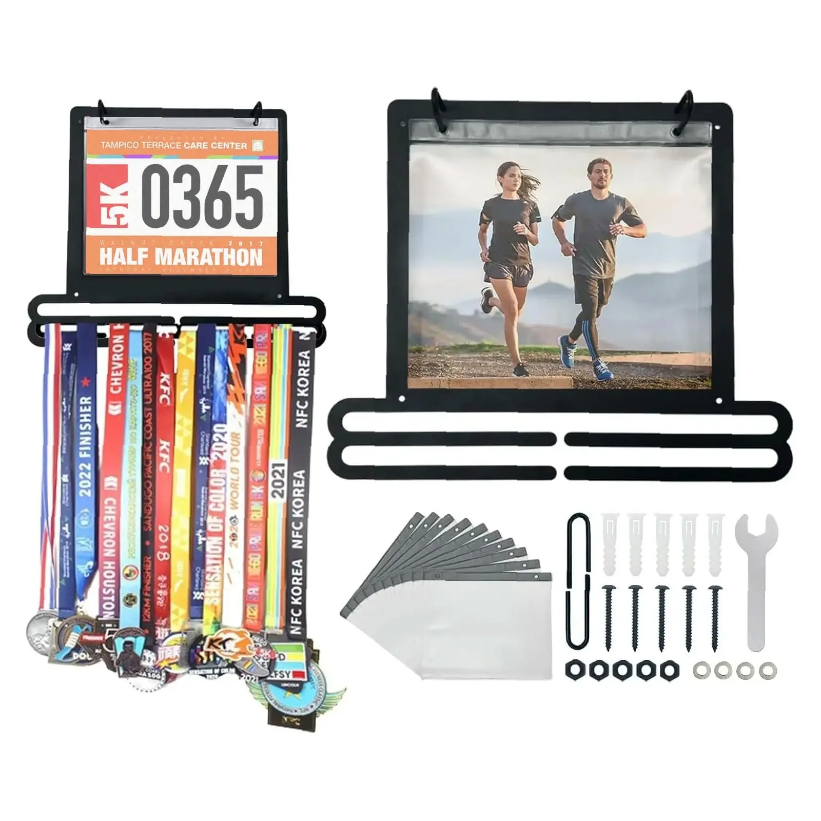 Race Bib - ที่แขวนเหรียญรางวัลและหมายเลขตัวแข่งสำหรับงานวิ่ง ที่แขวนเหรียญรางวัล ที่แขวนหมายเลขตัวแข่งแบบติดผนัง ชั้นวางแขวน ของขวัญสำหรับนักวิ่ง