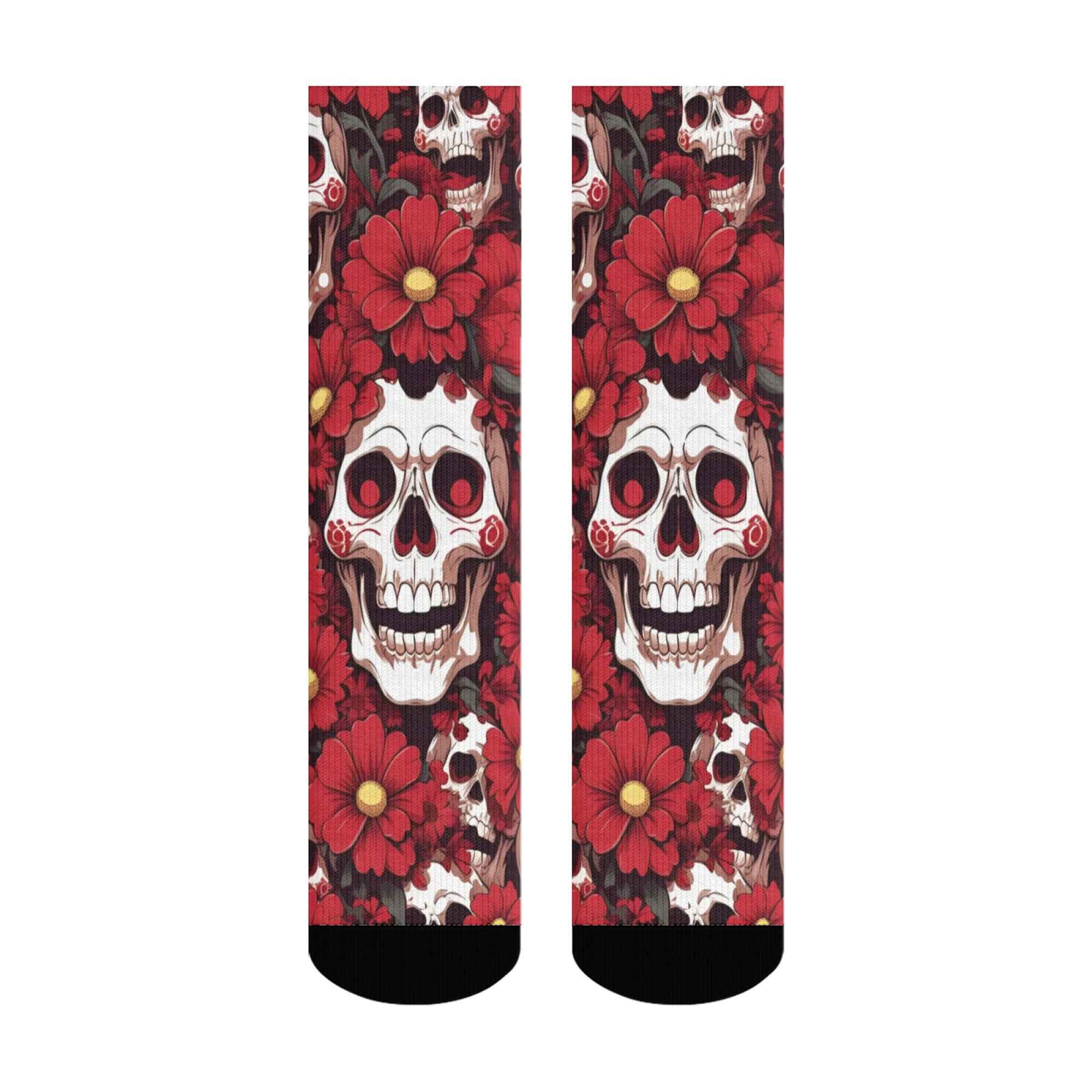 Sports Socks - ถุงเท้าลายดอกไม้และหัวกะโหลกน้ำตาล ถุงเท้าผู้ชาย นุ่มสบาย ยืดหยุ่น น้ำหนักเบา เหมาะสำหรับกีฬา