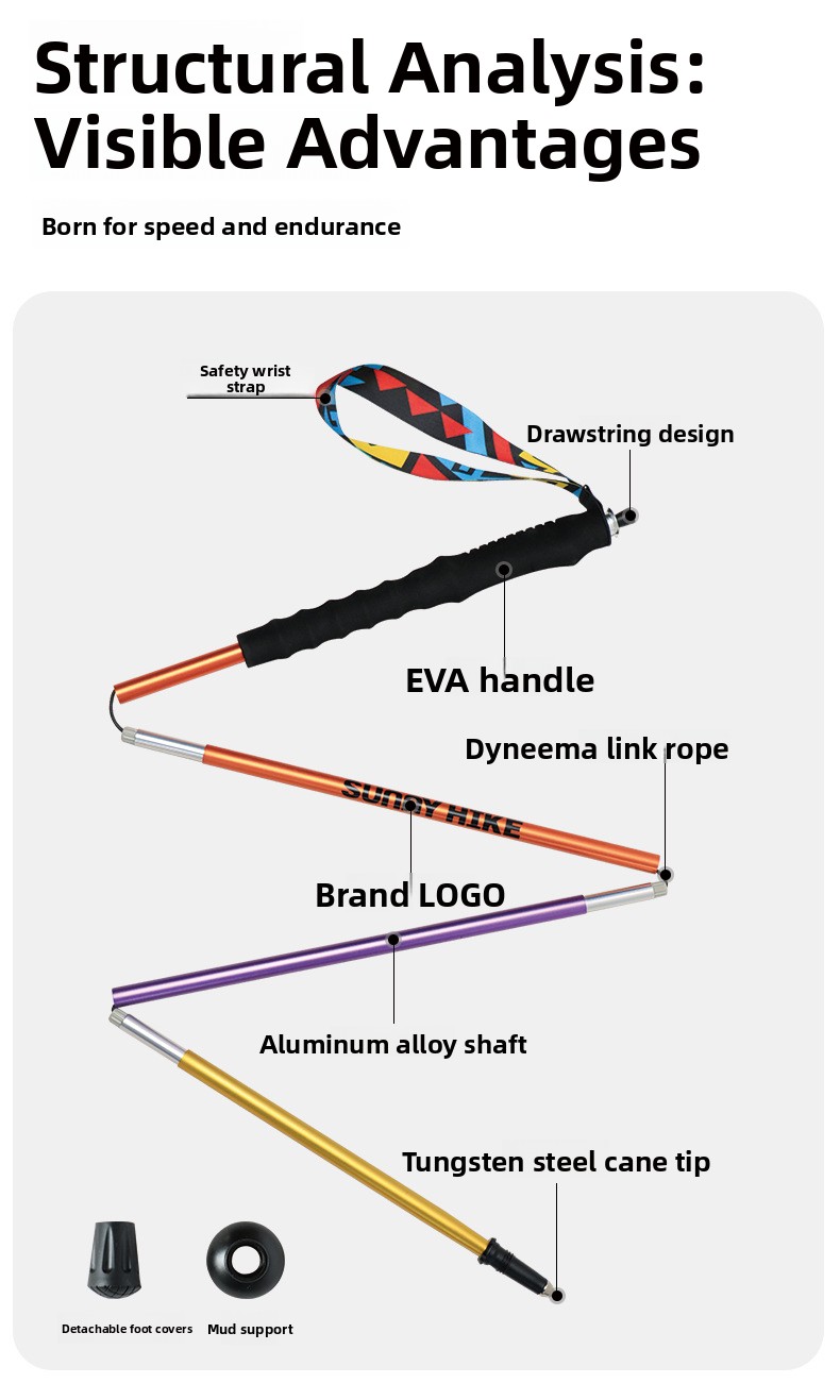 ไม้เท้าเดินป่าแบบพับได้ น้ำหนั - Trekking Pole Carbon บทวิจารณ์และราคา