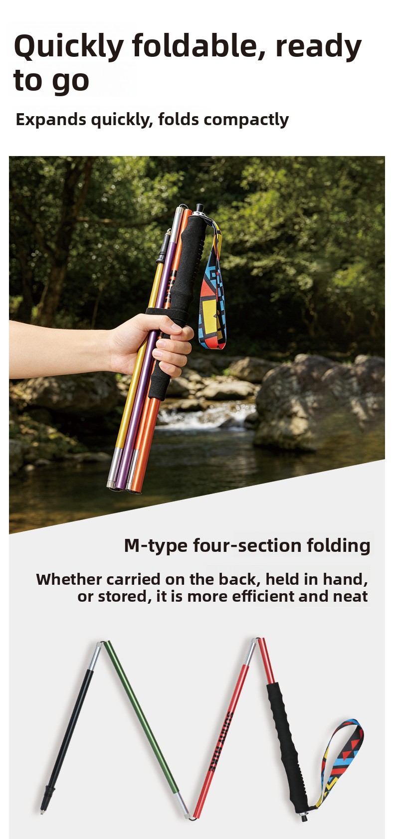 ไม้เท้าเดินป่าแบบพับได้ น้ำหนั - Trekking Pole Carbon บทวิจารณ์และราคา